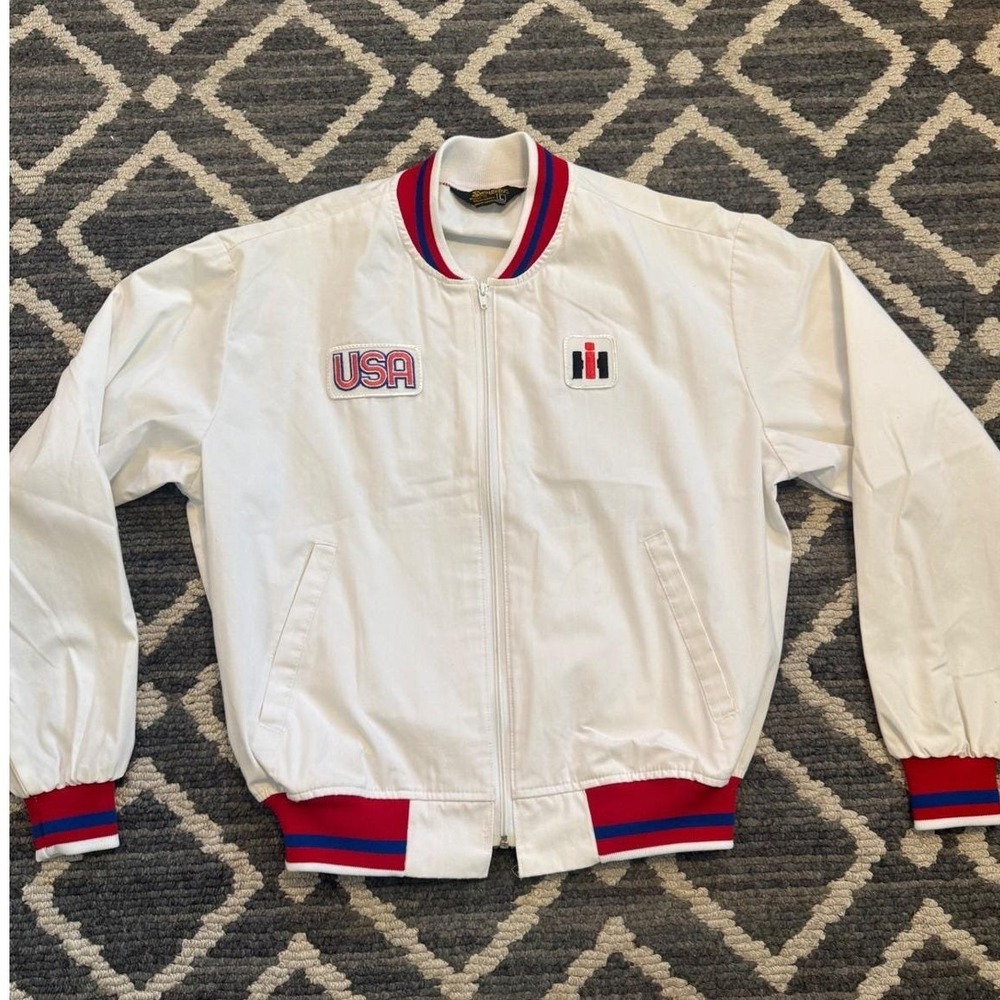 Vintage Swingster International Harvester USA Bomber Jacket White Mens Large IH